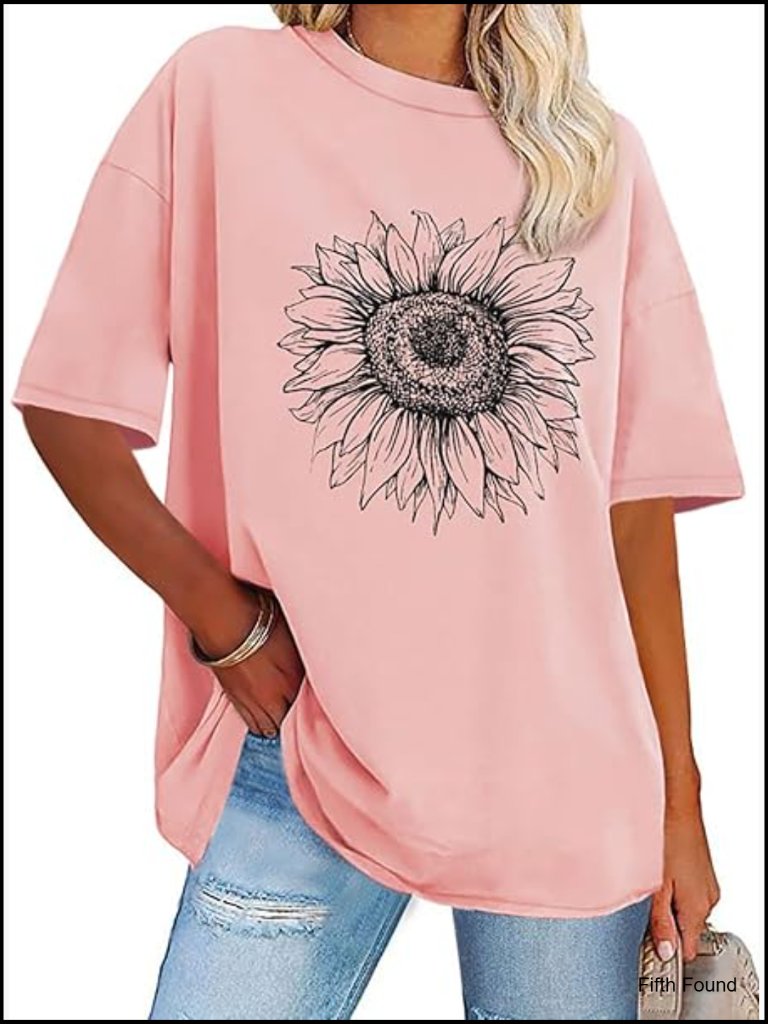 Oversized Crew Neck Short Sleeve Graphic Tee Summer Loose Fit Top